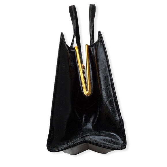 BLACK VINTAGE FAKE LEATHER HANDBAG - Picture 7 of 11